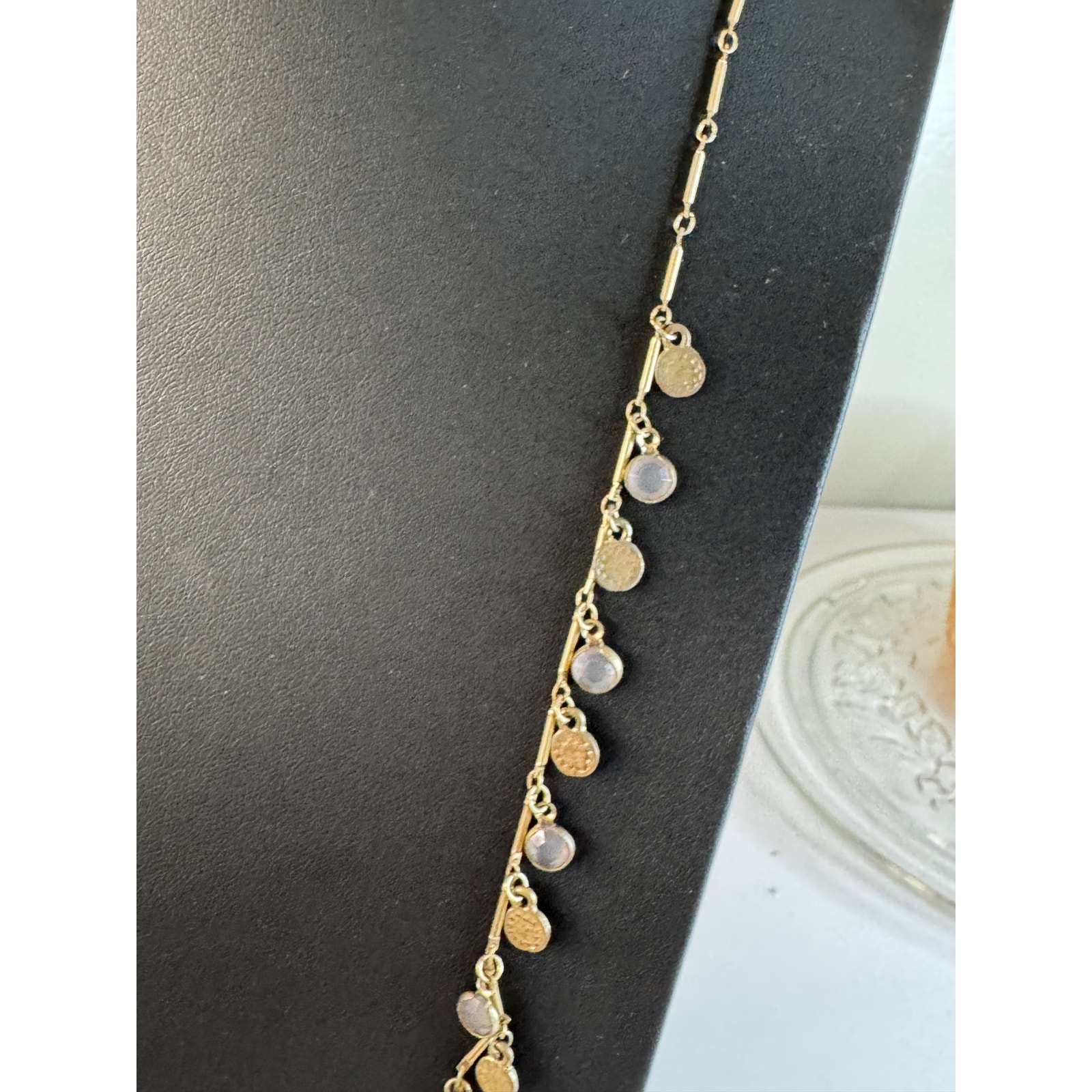 Gold Toned Necklace With Dangle Cha Cha By Canvas. 35” + 3” Ext